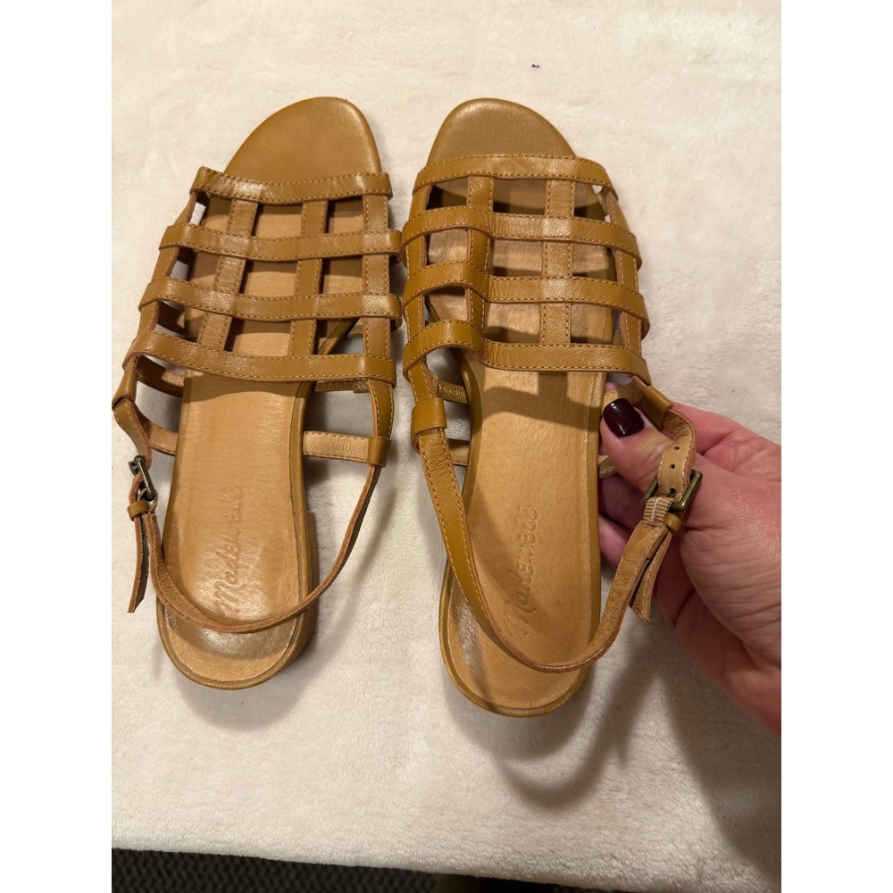 Madewell Leather Gladiator Sandals Tan Strappy Cage Slingback Flats 9.5